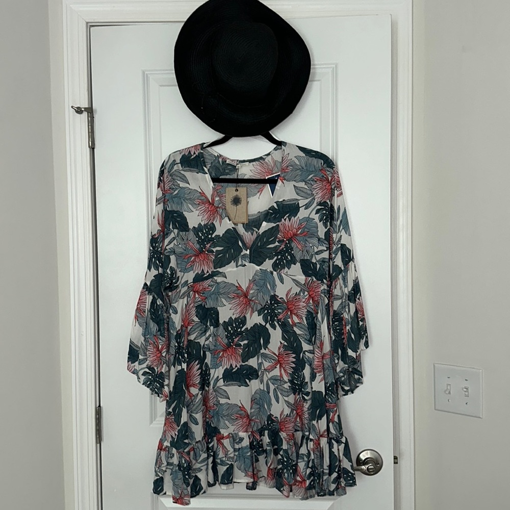 Tropical/floral mini dress or pool coverup